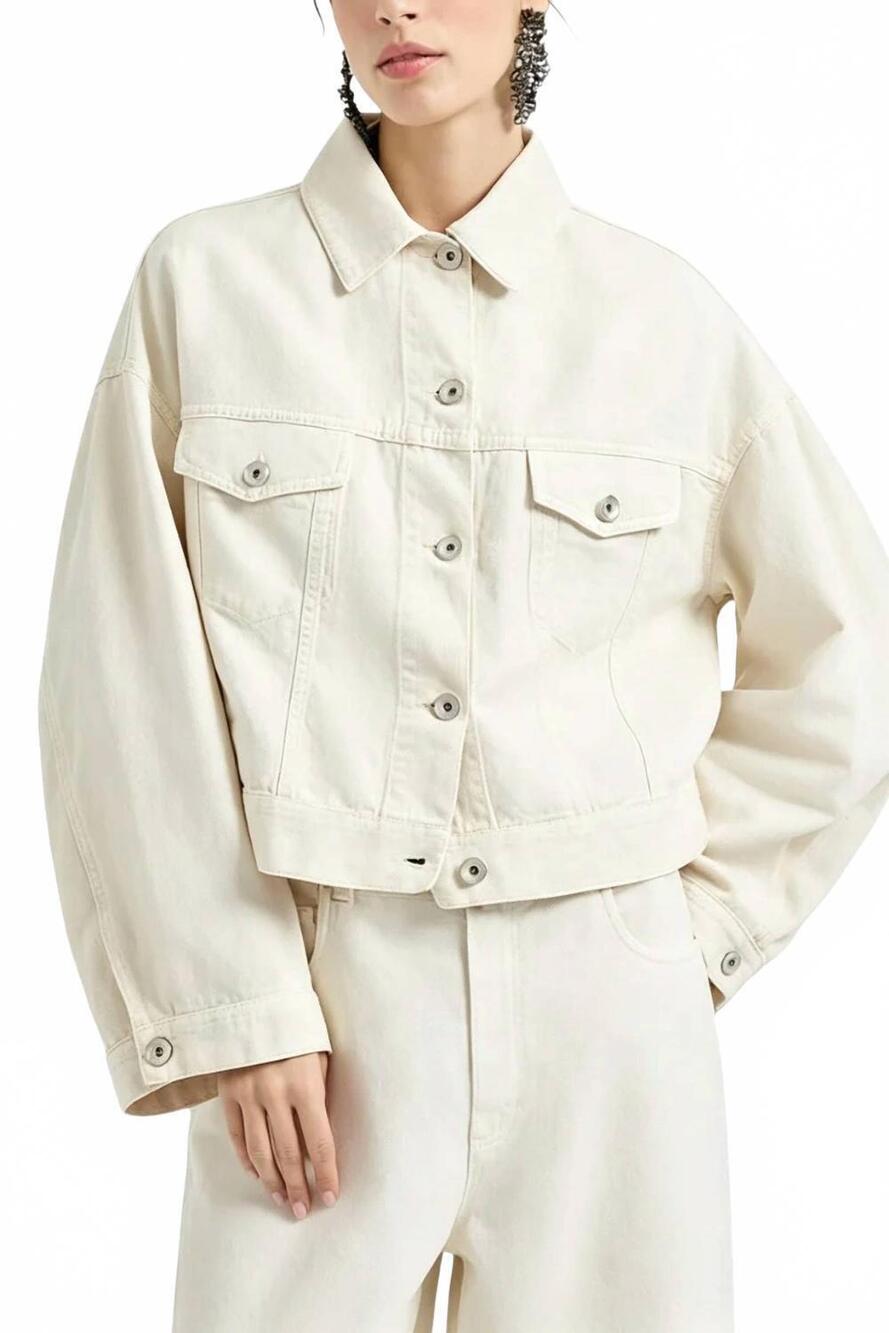 NEW BRUNELLO CUCINELLI monili-embellished cropped jacket in chalk white